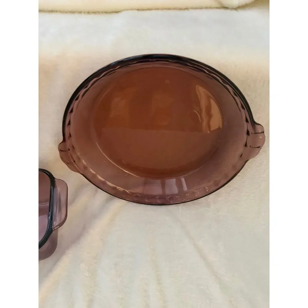 Set of 4 Vintage Pyrex Visions Cranberry Pie Plate Square Casserole 2 Loaf Pans